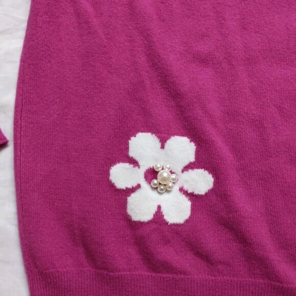 Versona Sweater Pink White Daisy Lightweight Barbiecore Feminine Womens Medium - Picture 5 of 10